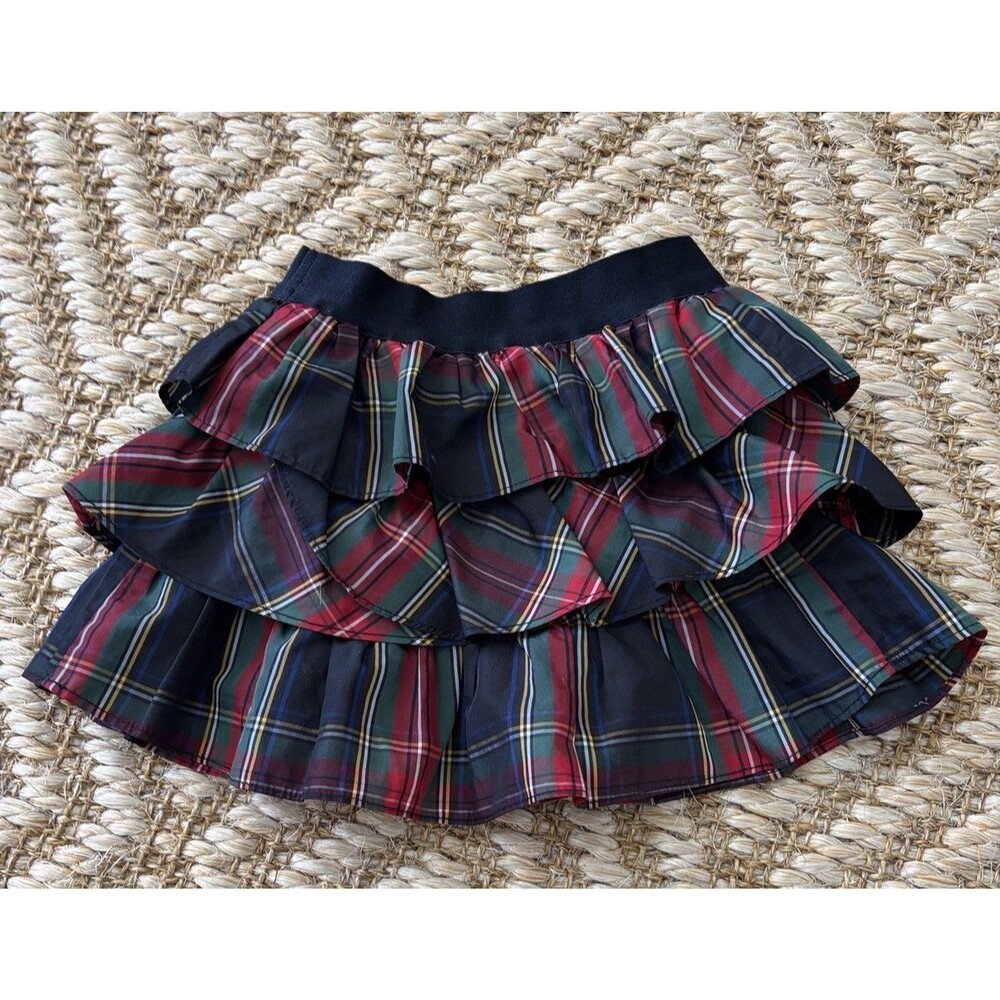Ralph Lauren Tiered Ruffle Red Green Blue Plaid Skirt Girls 3-3T Holiday Preppy